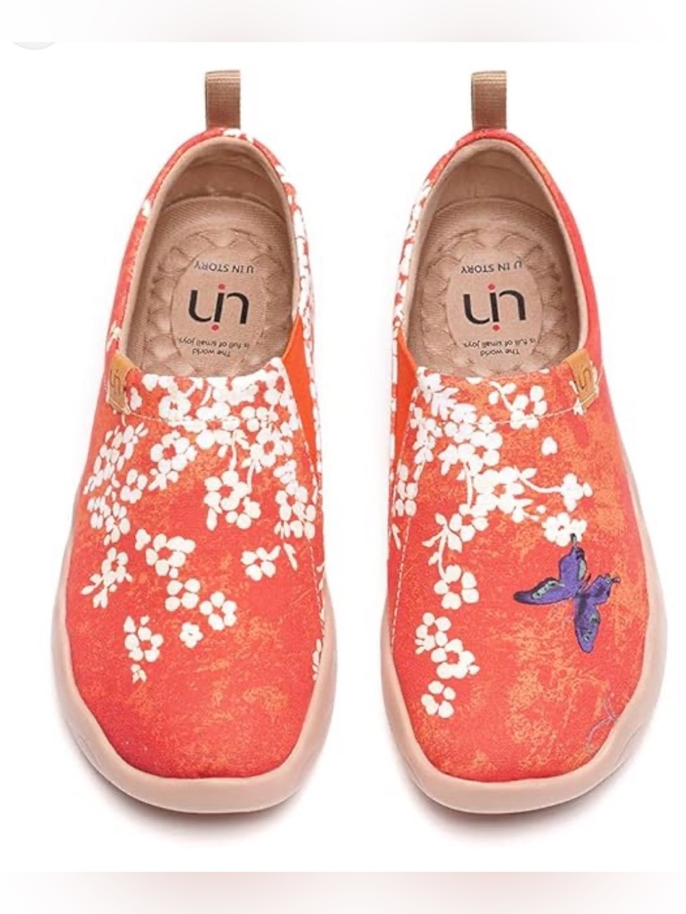 NWOT UIN Loafers Slip On Walking Canvas Lightweight Comfort Flower Art Painted